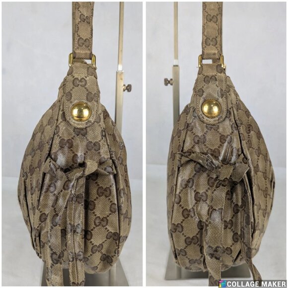 Authentic GUCCI Beige/Ebony Crystal Web Stripe Small Shoulder Bag Made in Italy - Picture 10 of 16